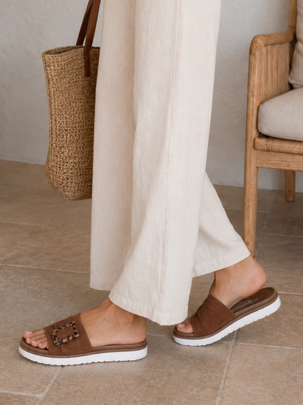 Cristina Francini Brown Suede Slide Sandals w/ Tortoise Buckle – Size 8